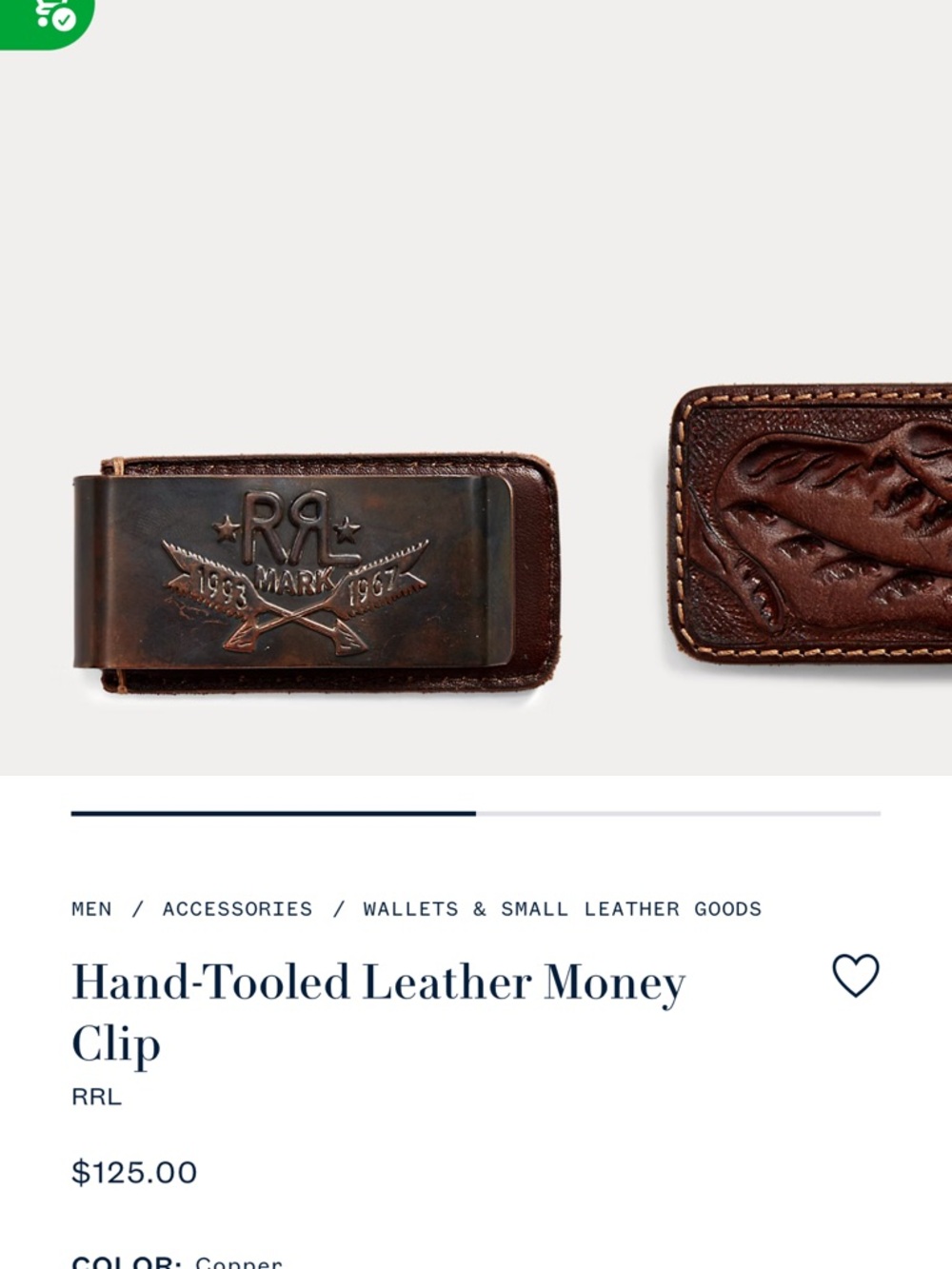 Ralph Lauren Double RL Hand-Tooled Leather Money Clip in Copper Brown